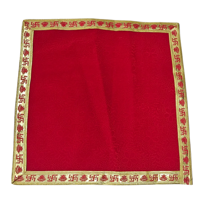 Red Pooja Aasan with Swastik Kalash Border – 14x14 Inch top view