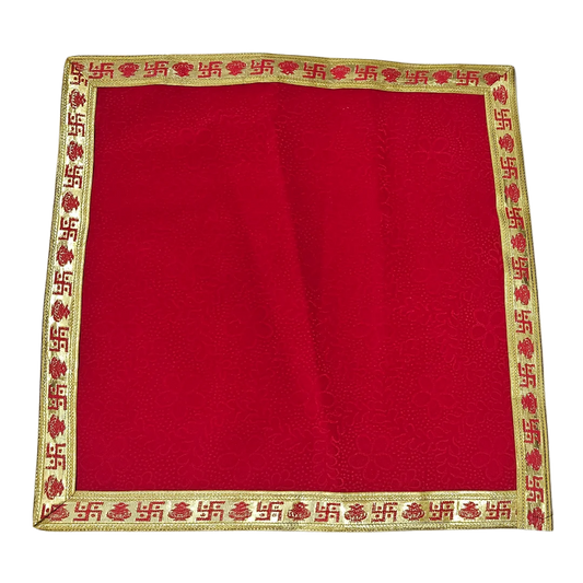 Red Pooja Aasan with Swastik Kalash Border – 14x14 Inch top view