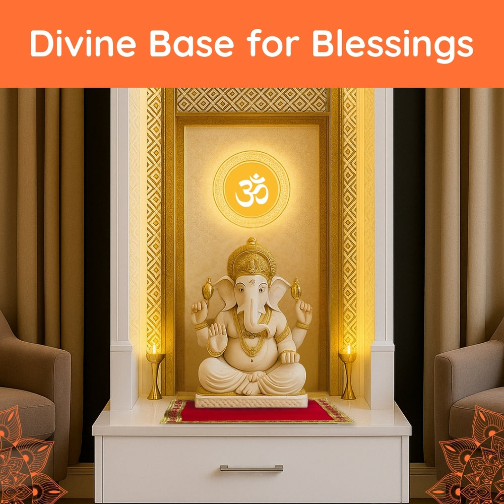 Red Pooja Aasan with Swastik Kalash Border – 12x12.4 Inch lifestyle view 