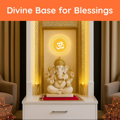Red Pooja Aasan with Swastik Kalash Border – 12x12.4 Inch lifestyle view 
