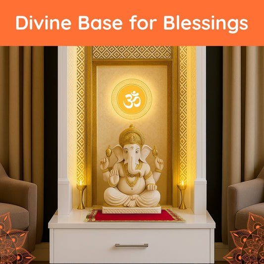 Red Pooja Aasan with Swastik Kalash Border – 12x12.4 Inch lifestyle view 