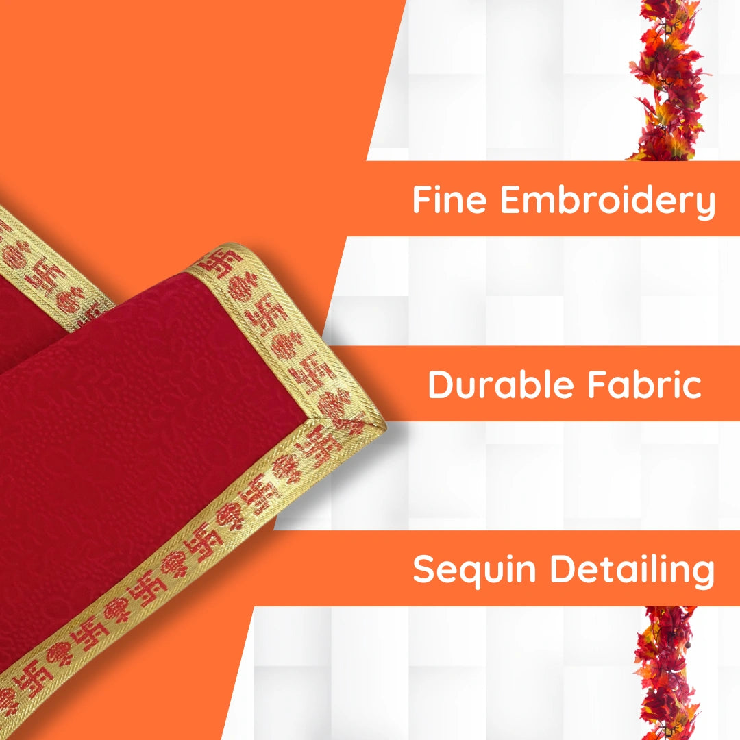 Red Pooja Aasan with Swastik Kalash Border – 14x14 Inch speclisation