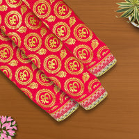 Red Satin Pooja Aasan with Golden Om border view