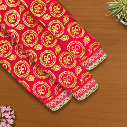 Red Satin Pooja Aasan with Golden Om border view