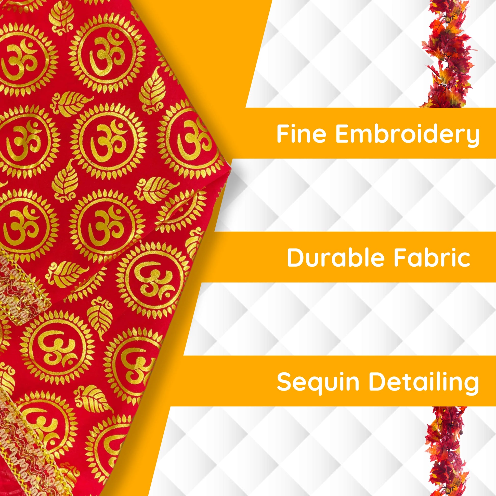 Red Satin Pooja Aasan with Golden Om colseup view