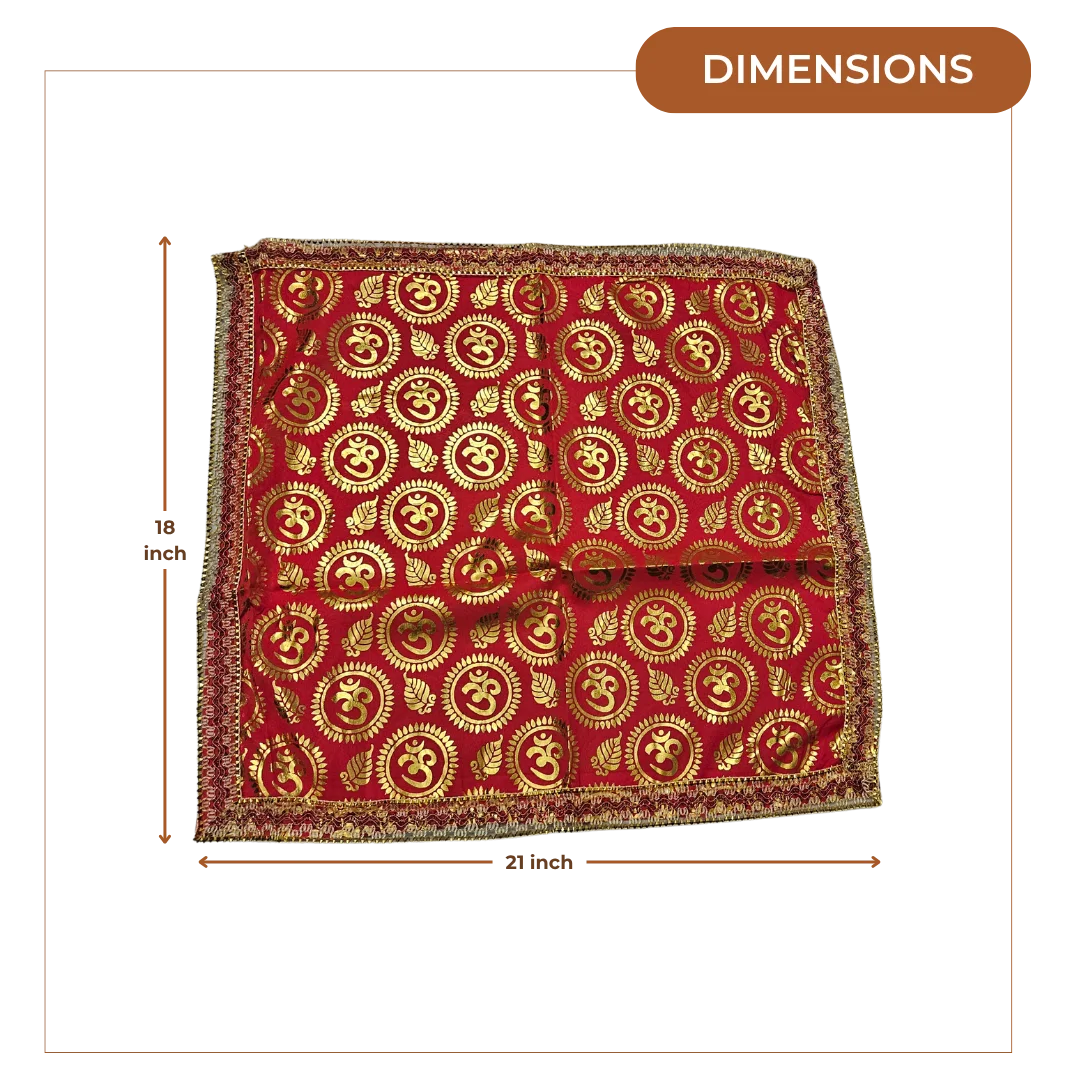 Red Satin Pooja Aasan with Golden Om dimensions