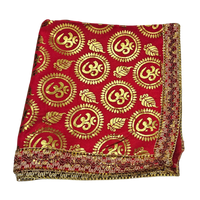 Red Satin Pooja Aasan with Golden Om fold view