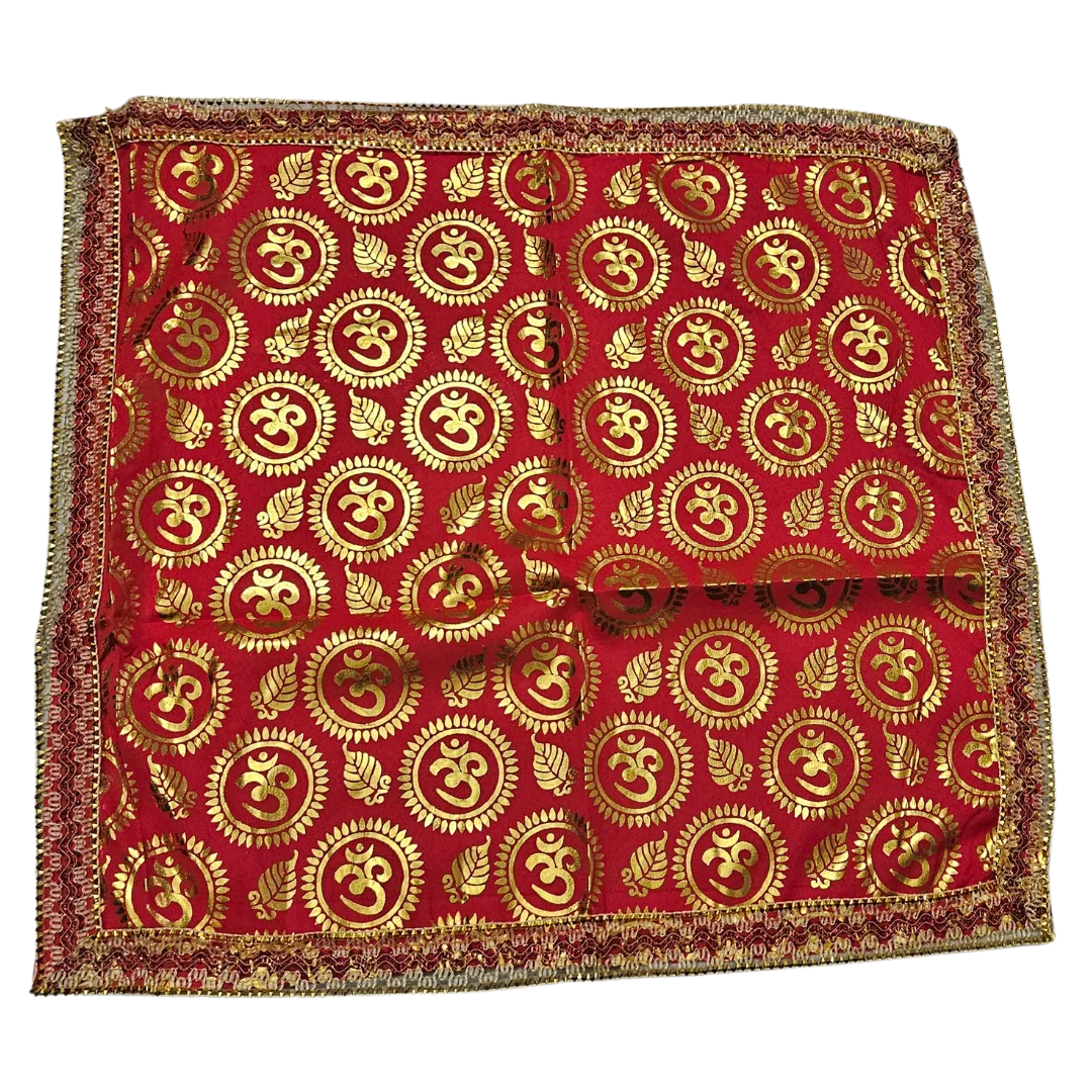 Red Satin Pooja Aasan with Golden Om