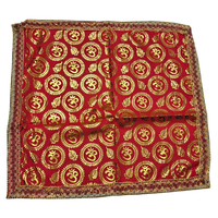 Red Satin Pooja Aasan with Golden Om main view