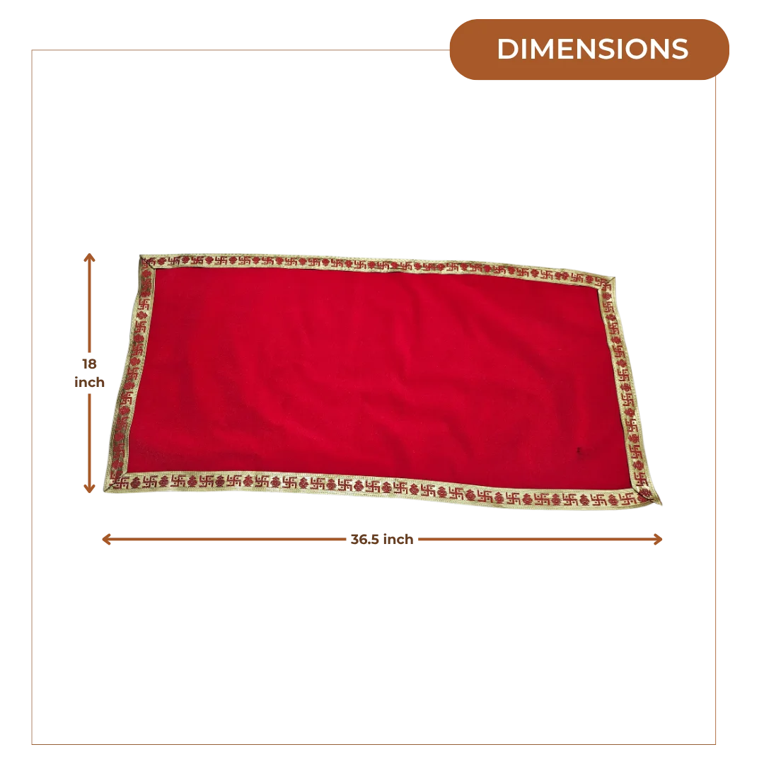 Red Velvet Pooja Aasan with Golden Swastik Border – 18x36.5 dimensions