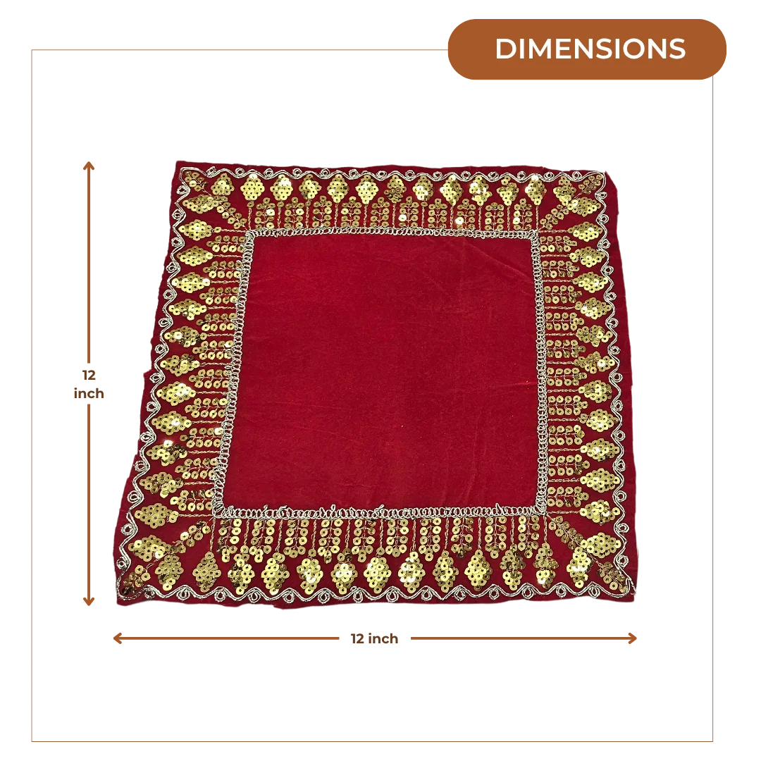 Red Velvet Pooja Aasan with Golden Sequin Lace dimensions
