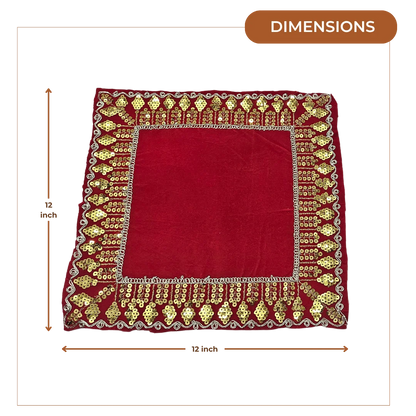 Red Velvet Pooja Aasan with Golden Sequin Lace dimensions
