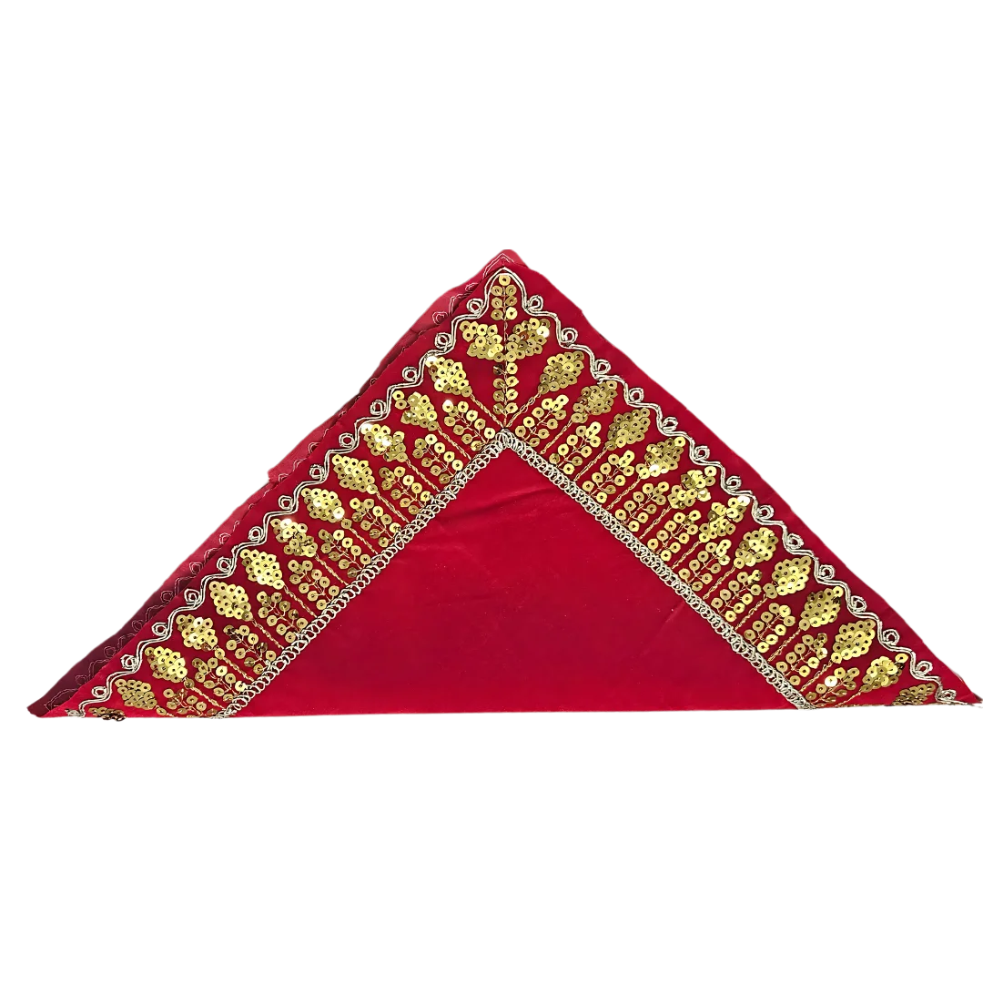 Red Velvet Pooja Aasan with Golden Sequin Lace fold view