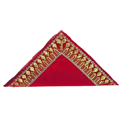 Red Velvet Pooja Aasan with Golden Sequin Lace fold view