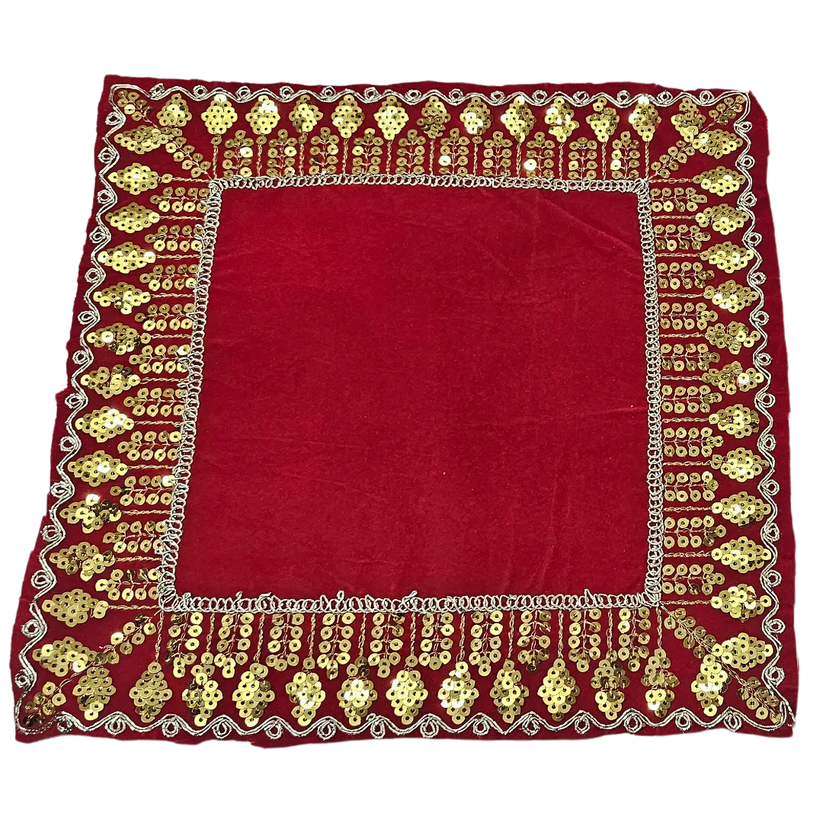 Red Velvet Pooja Aasan with Golden Sequin Lace