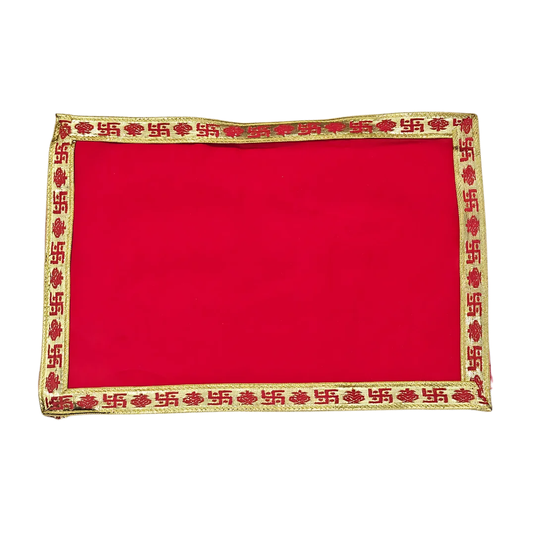 Red Velvet Pooja Aasan with Golden Swastik Border