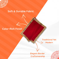 Red Velvet Pooja Aasan with Golden Swastik Border – 18x36.5 Inch speclication view 