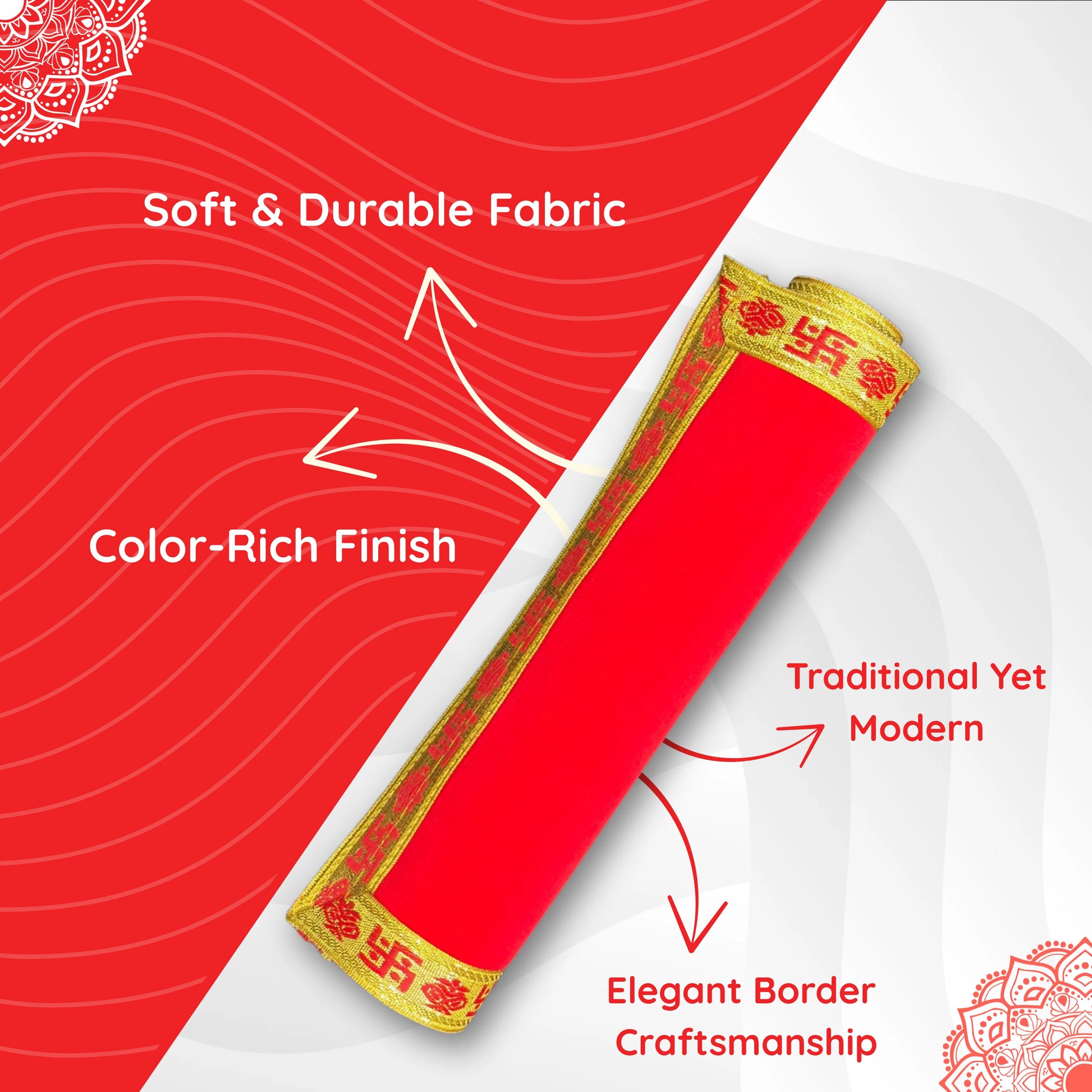 Red Velvet Pooja Aasan with Golden Swastik Border – 13x23.6 Inch fold view