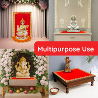 Red Velvet Pooja Aasan with Golden Swastik Border – 13x23.6 Inch multiuses view