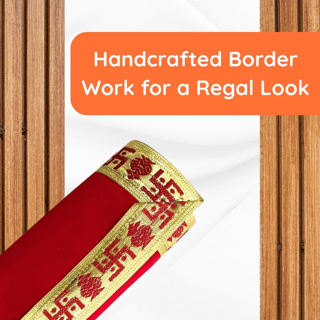Red Velvet Pooja Aasan with Golden Swastik Border – 18x36.5 Inch folding  view 
