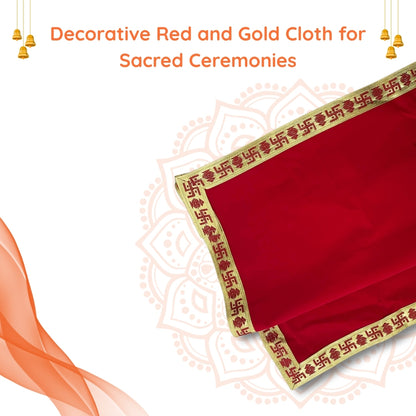 Red Velvet Pooja Aasan with Golden Swastik Border – 18x36.5 Inch side view 