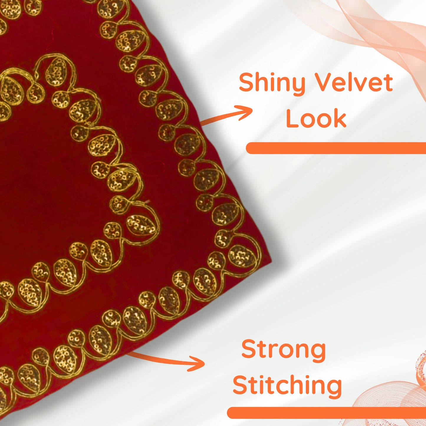 Red Velvet Pooja Aasan with Heavy Golden Embroidery border view