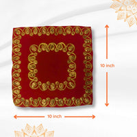 Red Velvet Pooja Aasan with Heavy Golden Embroidery dimensions image