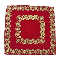 Red Velvet Pooja Aasan with Heavy Golden Embroidery top view