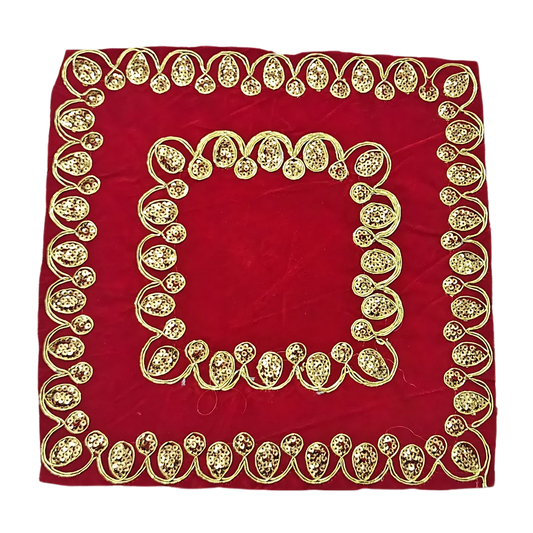 Red Velvet Pooja Aasan with Heavy Golden Embroidery top view