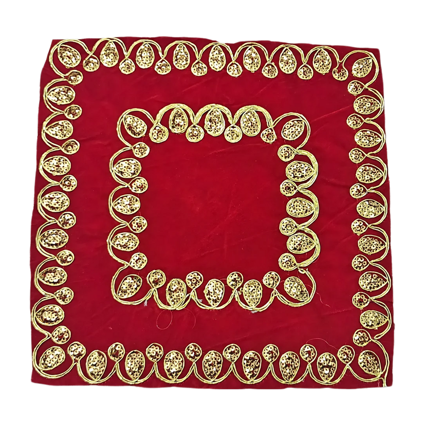 Red Velvet Pooja Aasan with Heavy Golden Embroidery