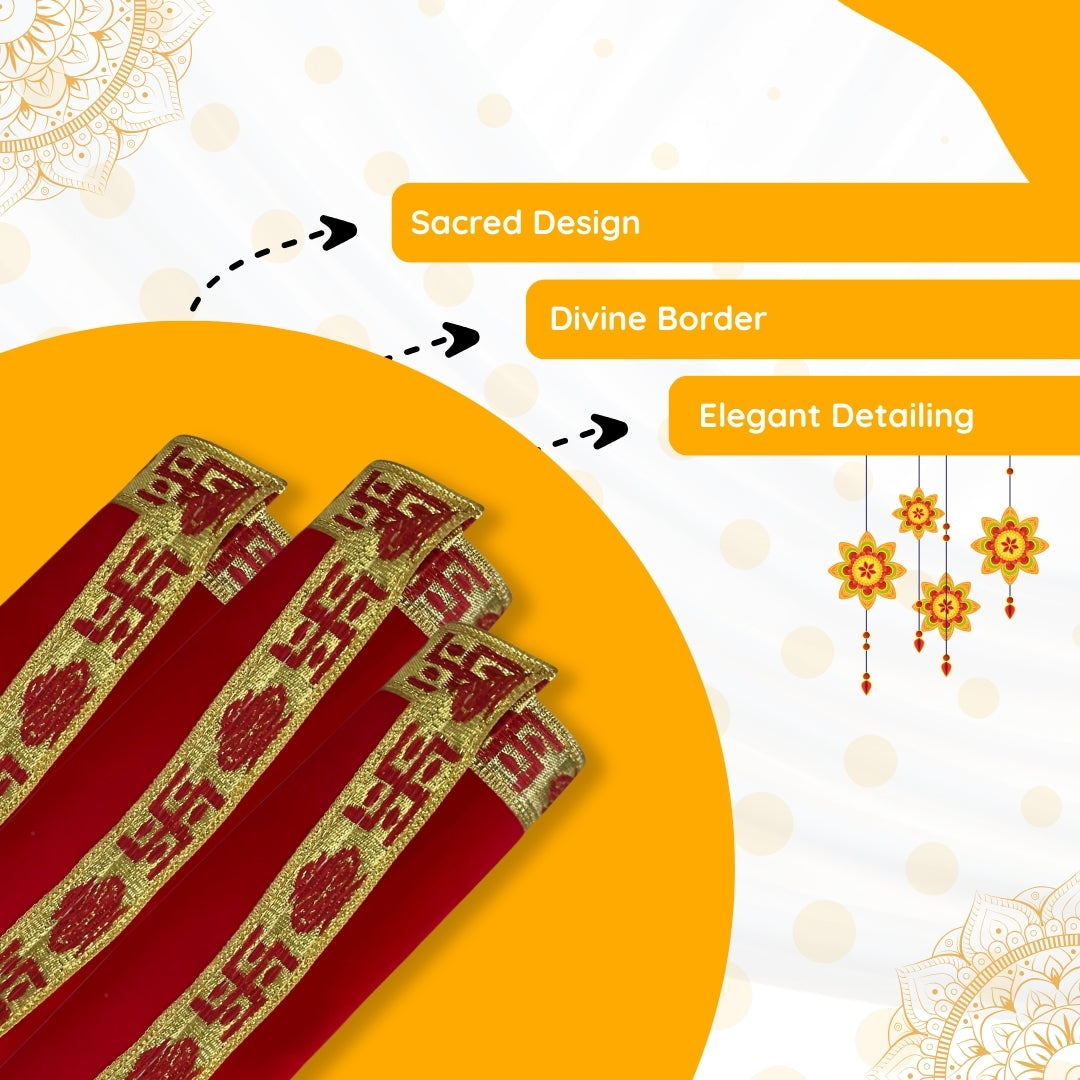 Red Velvet Pooja Aasan with Swastik Border – 09x13.4 Inch border view