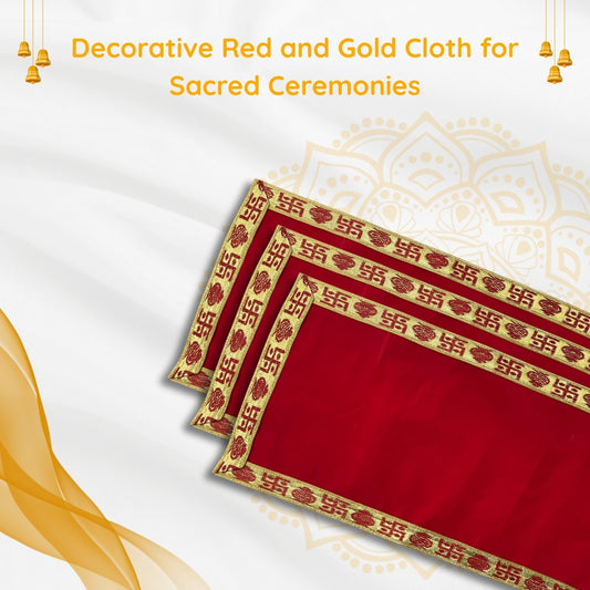 Red Velvet Pooja Aasan with Swastik Border – 09x13.4 Inch main view 
