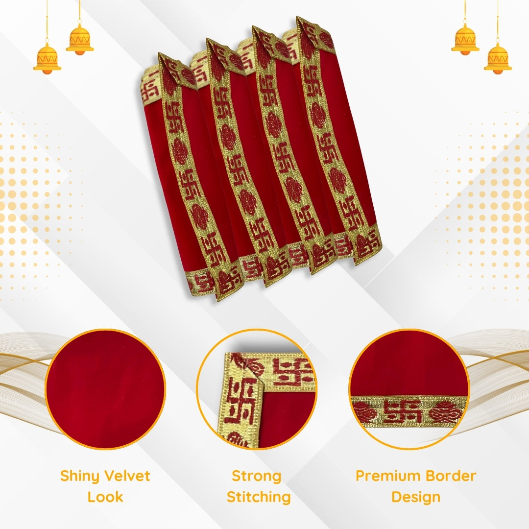  Red Velvet Pooja Aasan with Swastik Border – 09x13.4 Inch speclication view