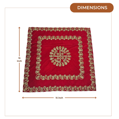 Red Velvet Pooja Aasan with Swastik Embroidery dimensions