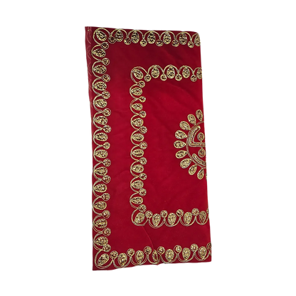 Red Velvet Pooja Aasan with Swastik Embroidery fold view