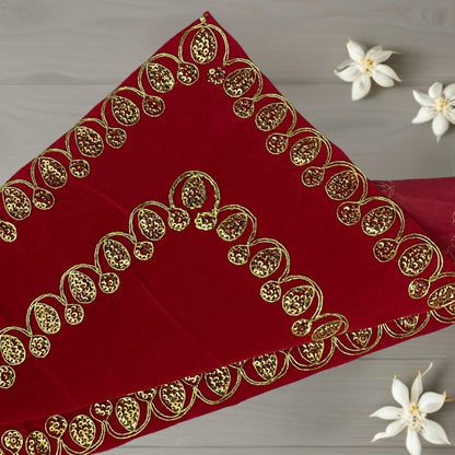  Red Velvet Pooja Aasan with Swastik Embroidery specilation view