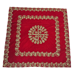 Red Velvet Pooja Aasan with Swastik Embroidery