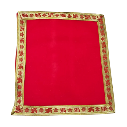 Red Velvet Pooja Aasan with Swastik Kalash Border – 11.5x11 Inch top view