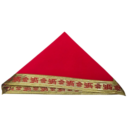 Red Velvet Pooja Aasan with Swastik Kalash Border – 11.5x11 fold view