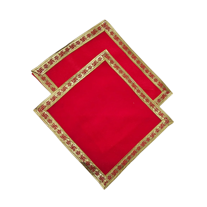 Red Velvet Pooja Aasan with Swastik Kalash Border – 11.5x11 two asan place together view