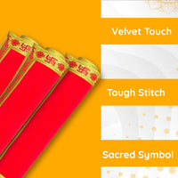 Red Velvet Pooja Aasan with Swastik Kalash Border – 11.5x11 Inch fold  view