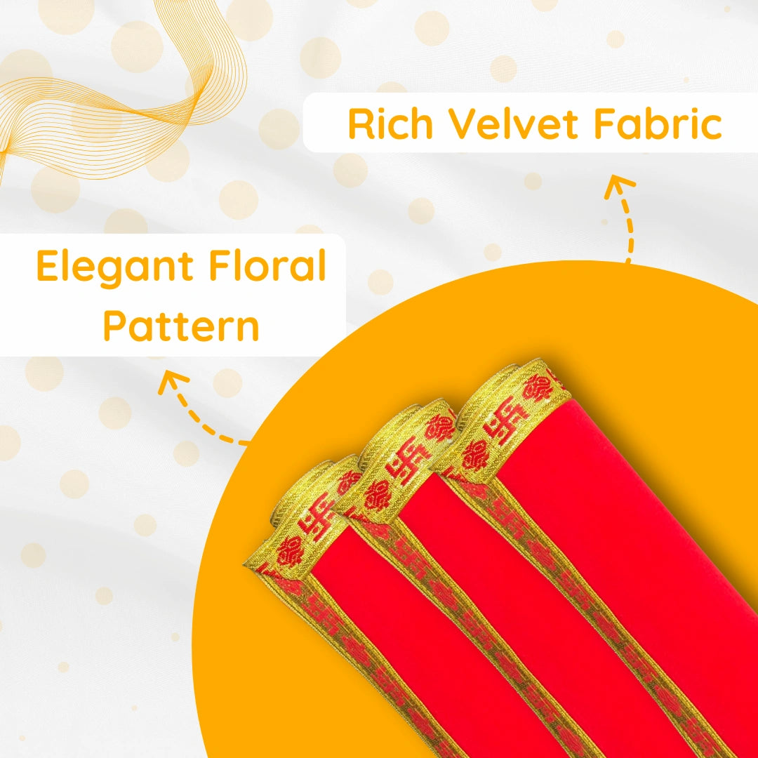 Red Velvet Pooja Aasan with Swastik Kalash Border – 11.5x11 Inch specilation view