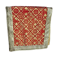 Red and Golden Brocade Puja Aasan with Spiritual Motifs fold view