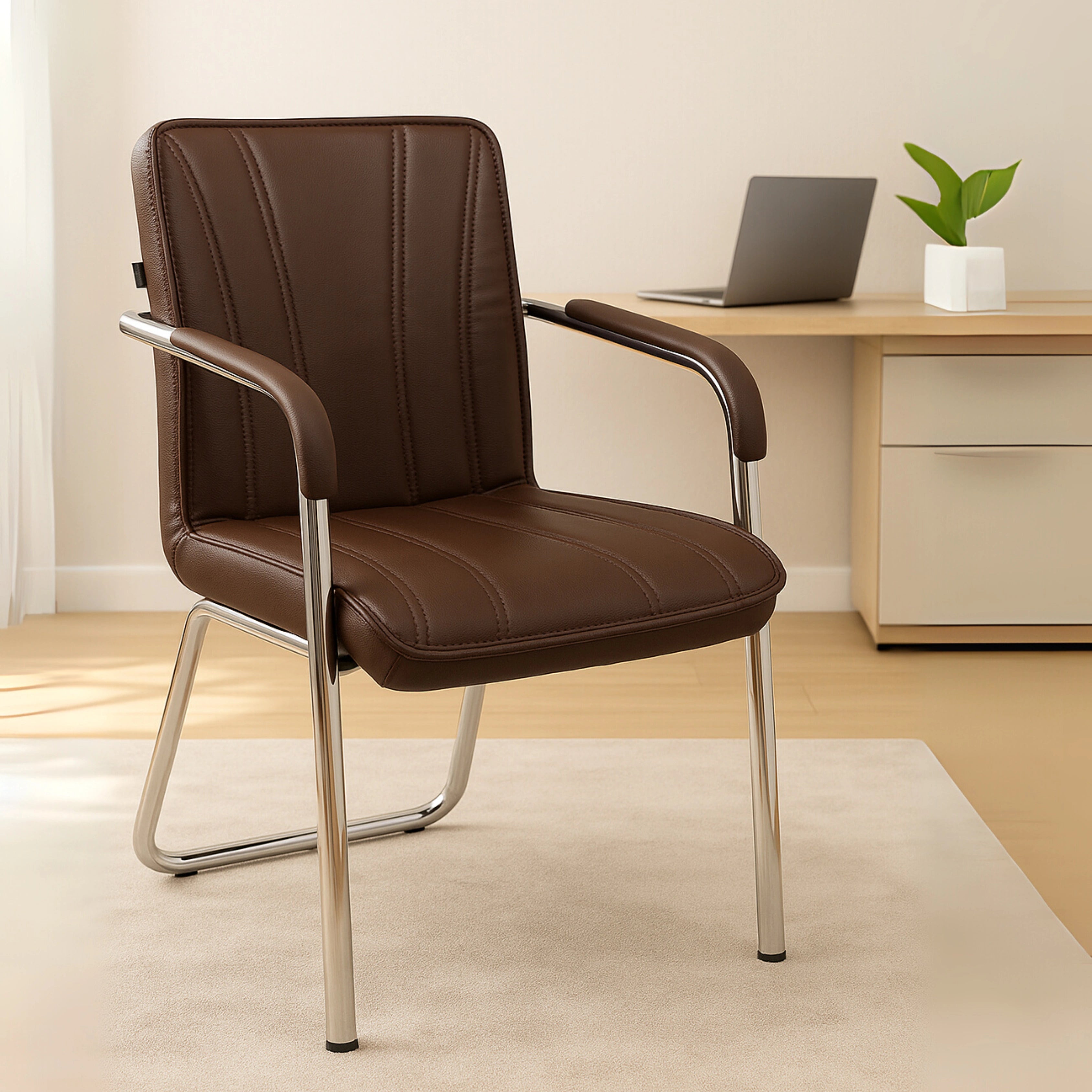 Restry Visitor Chair with Armrest(Brown) – DZYN Furnitures