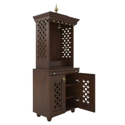 Rudralaya Teak Wood Pooja Mandap (Wenge) Open  drawer