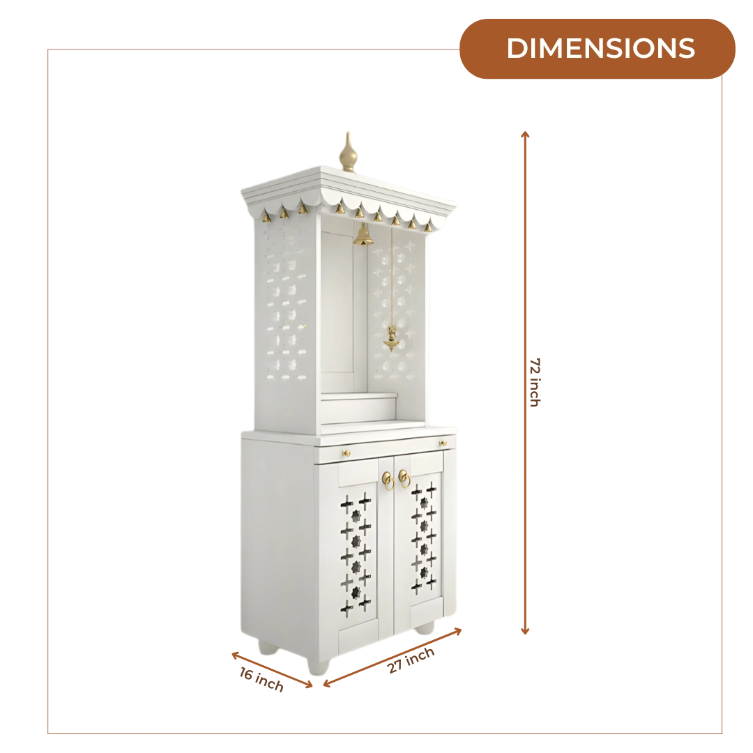Rudralaya Teak Wood Pooja Mandap (White) Dimensions