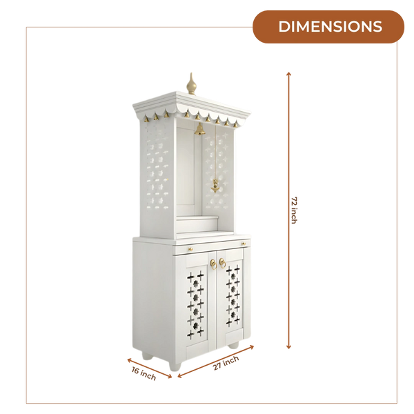 Rudralaya Teak Wood Pooja Mandap (White) Dimensions