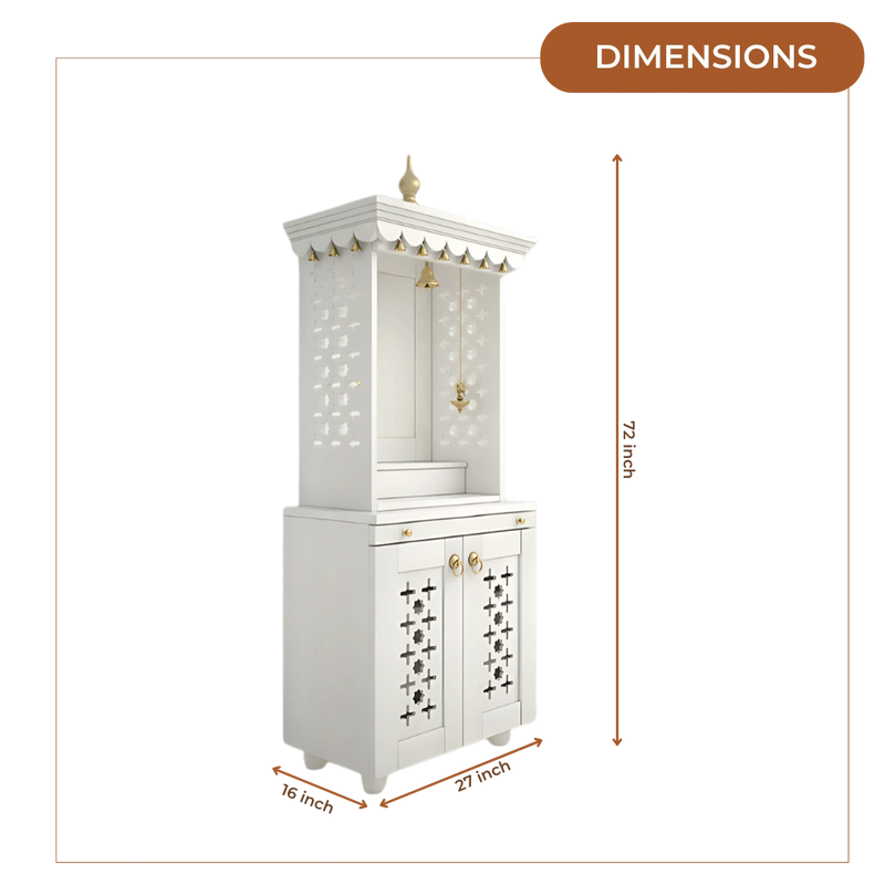 Rudralaya Teak Wood Pooja Mandap (White) Dimensions