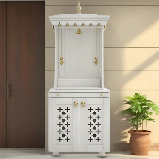 Rudralaya Teak Wood Pooja Mandap  (White) Lifestyle view