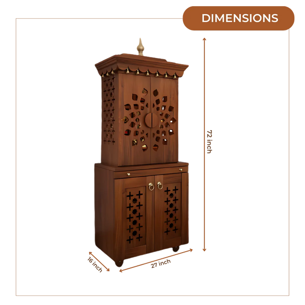 Rudralaya Teak Wood Pooja Mandap with Door (Teak) Dimensions